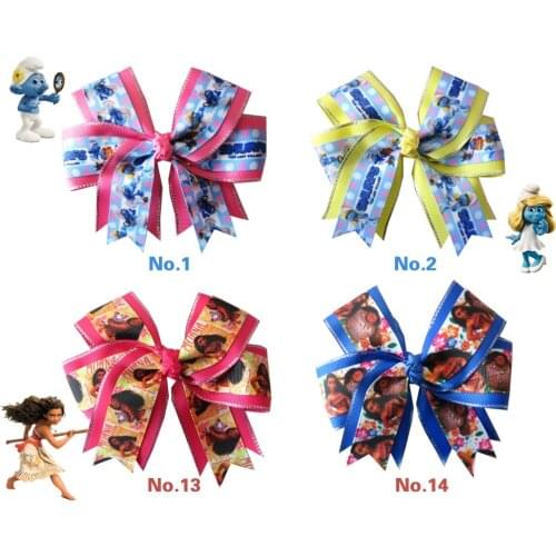 16 BLESSING Happy Girl 4.5" blue Cheer Hair Bow Clip Moana Hairbow