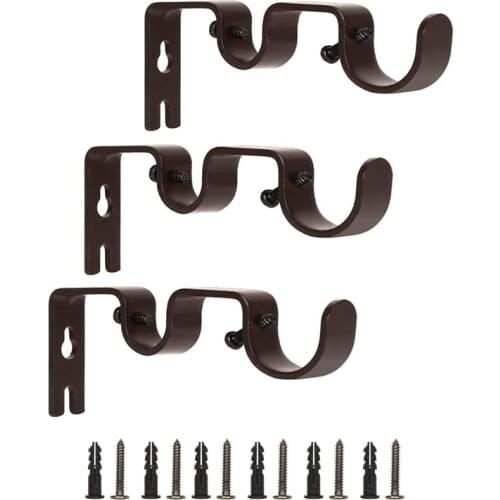 3 Pcs Double Curtain Rod Holder with Heavy Duty Metal Curtain Pole Holder Bothway Decorate for Multiple Style Curtain