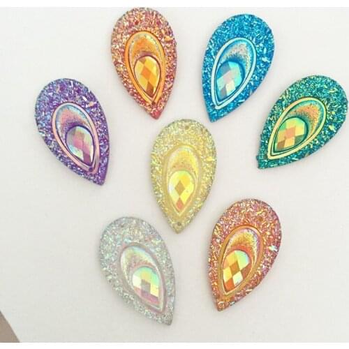 30pcs 16mm*28mm AB purple Resin Peacock Teardrop Flatback Rhinestone Wedding decoration 2 Hole C69*3