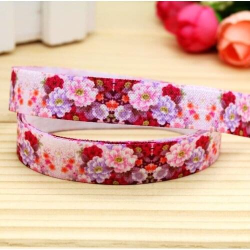 5/8'' Free shipping Fold Elastic FOE flowers printed headband headwear hairband diy decoration wholesale OEM P5378