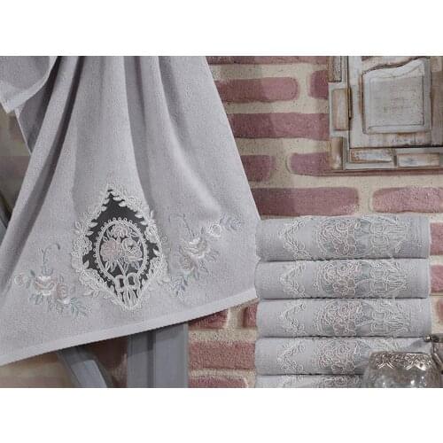 French Laced Embroidered Gonca Dowries Bamboo Towel Gray