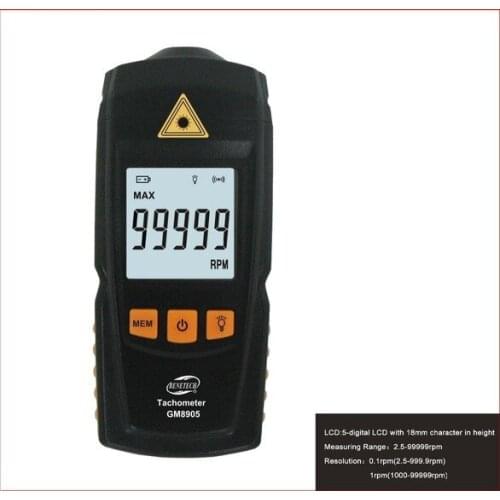 GM8905 Non-contact Portabel Digital Laser Tachometer Tach Meter Tester Wide Measuring Range 2.5-99999RPM With LCD Display