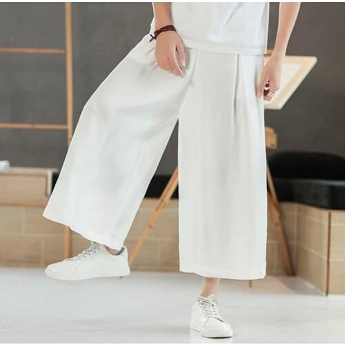 Men Vintage Wide Leg Pants Cotton Joggers Pockets Elastic Waist Solid Baggy Trousers Men Streetwear pus size Pants 6XL 7XL 8XL