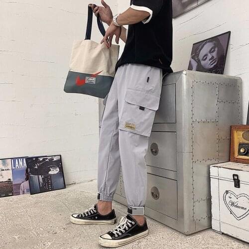 Hip Hop Boy Multi-pocket Elastic Waist Design Harem Pant Men Streetwear Punk Casual Trousers Jogger Male Dancing Black Pant