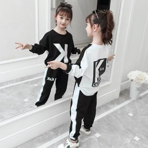 Girls Suits Sweatshirts +Pants 2021 Letters Kids Spring Autumn Teenagers Cotton Outfits Children Clothing Sets Jogging Suit