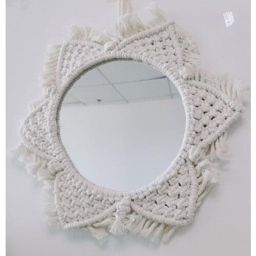 Home Decor Macrame Mirror Handmade Tapestry Makeup Mirror Compact Bohemia Decor Home Bedroom Decorative Mirrors Wall Mirror