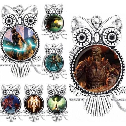 EJ Glaze Dragon Age Plated Glass Cabochon Choker Long Pendant Owl Necklace For Women High Quality Girls