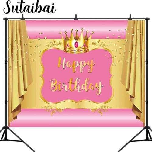 A Little Princess Backdrop Happy Birthday Pink and Gold Crown Glitter Party Banner Baby Shower Girl Bday Decoration Supplies