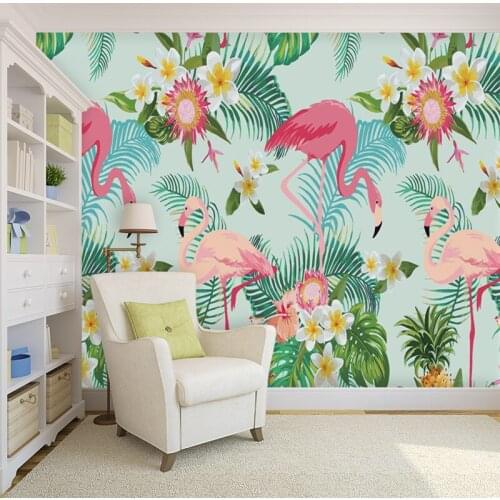 Custom Mural Wallpaper Tropical Plant Flamingo Background Wall Painting