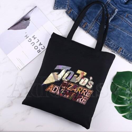 Jojo Bizzare Adventure Design Shoulder Canvas Bags Large Capacity College Harajuku Handbag Women Bag Shopping Bag Black