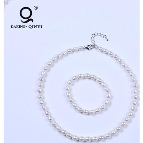 Chinese Wedding Jewelry Latest Design 7-8Mm Rice Fresh Water Pearl Beadnecklace Set