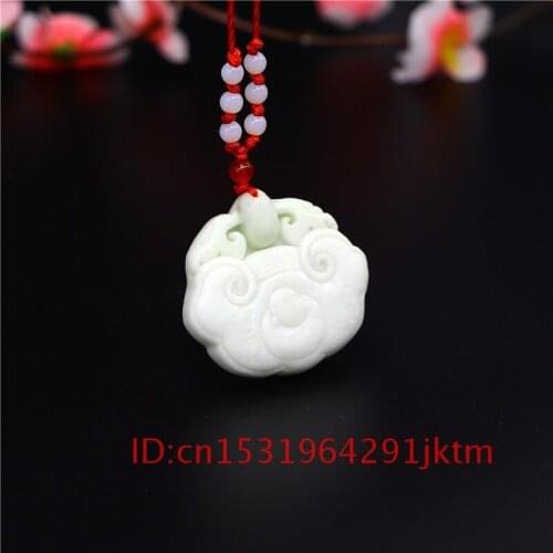 Chinese Jewelry Amulet Lock Gifts Necklace Women Charm Fashion Jade White Carved Pendant for Men Natural