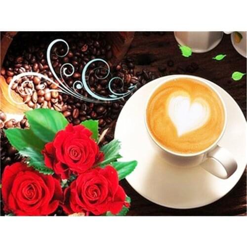 Coffee Cup Printed Water-Soluble Canvas 11CT Cross-Stitch DIY Embroidery Full Kit DMC Threads Painting work Craft Counted