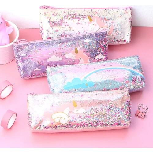 Cute Unicorn Pencil Case Kawaii Shining PU Pencilcase School Pen Case Supplies Pencil Bag School Box Pencils Pouch Stationery