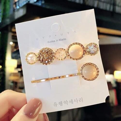 Fashion Pearl Rhinestone Hair Clip For Women Girls Barrette Handmade Pearl Flower Stick Hairpin Hair Styling Accessories #A04