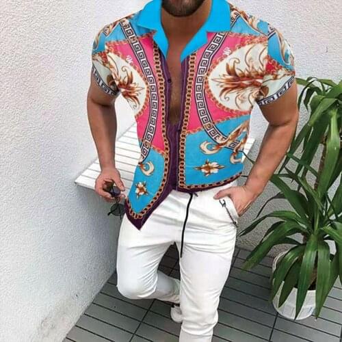 2021 Mens Vintage Ethnic Style Printing Loose Short Sleeve Stand Collar Casual Shirt daily wearing high quality Beach shirt