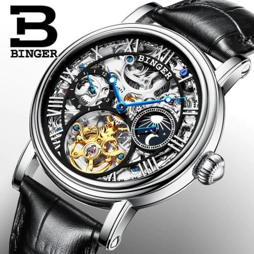 Switzerland BINGER Watches Men luxury brand Tourbillon Relogio Masculino water resistant Skeleton Mechanical Clock B-1171-3