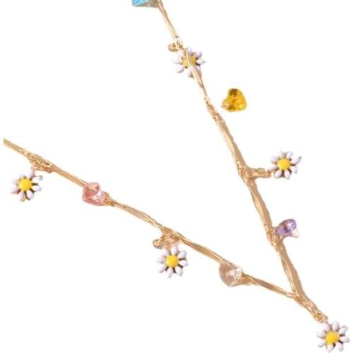New Korea Lovely Daisy Flowers Colorful Beaded Charm Statement Short Choker Necklace for Women Vacation Jewelry