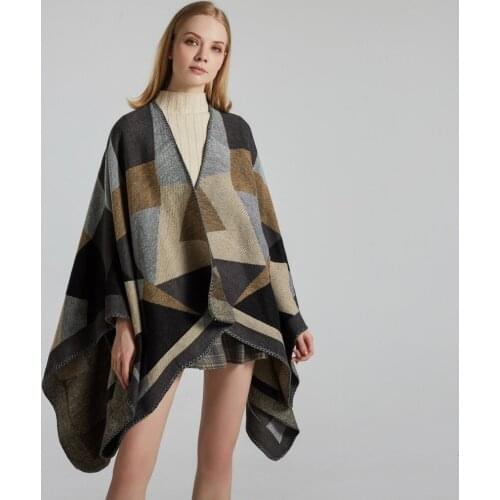 2020 Autumn Winter Plus Size Warm Plaid Ponchos And Capes For Women Oversized Shawls Wraps Cashmere Pashmina Femme Bufanda