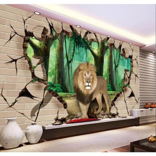 Custom 3D Photo Wallpaper Broken Wall Animal 3D living room sofa bedroom warm flowers Mural Background Wallpaper 3D