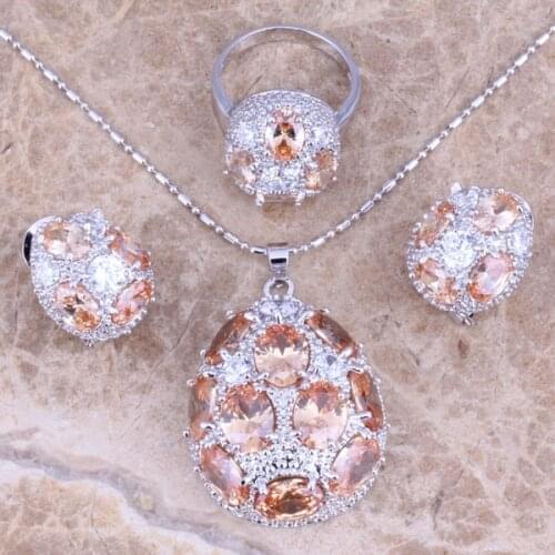 Eye-Catching Morganite White CZ Silver Plated Jewelry Sets Earrings Pendant Ring Size 4 / 5 / 6 / 7 / 8 / 9 / 10 / 11 / 12 S0242