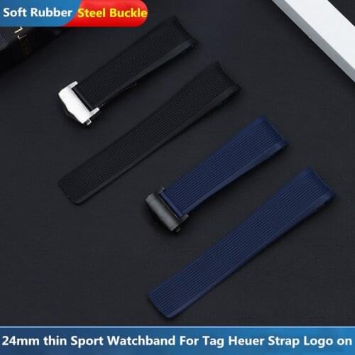24mm Soft Thin Rubber Watch Band For TAG Strap For HEUER Belt GRAND CARRERA AQUARACER Curved Interface Accessories Watchband