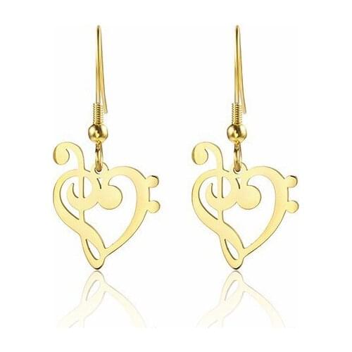 RIR Stainless Steel Hollow Heart Shaped Music Charm Drop Earrings Exquisite Ladies Jewellery Earrings Musicians Gifts