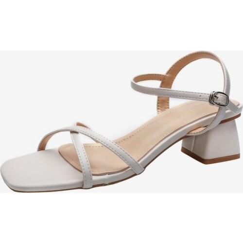 Summer Women Casual Square Heels Narrow Band Middle Buckle Strap Front & Rear Strap Concise Womens Sandals 2021 Shoes Platform