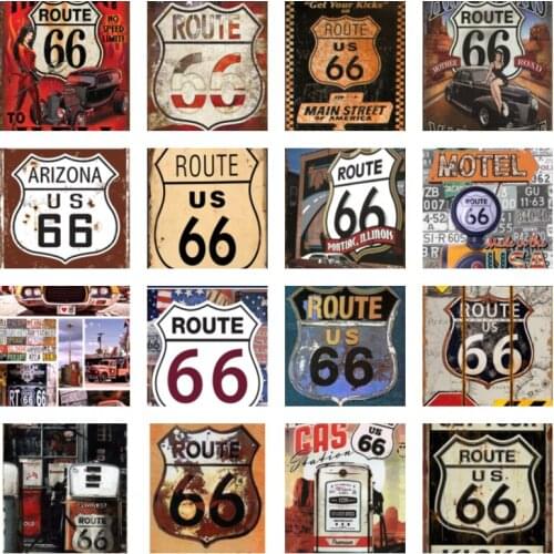 US Route 66 Industrial Decor Gas Station Sign Garden Decoration Wall Stickers Decor Vintage Metal Plate Decorative Posters Bar