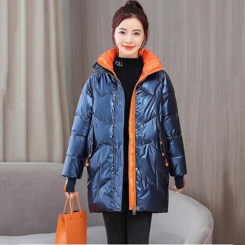 Women Winter Jacket 2021 New Elegant Slim Lady Coat Thickened Warm Down Cotton Clothing Female Fashion Dazzling Bread Jackets