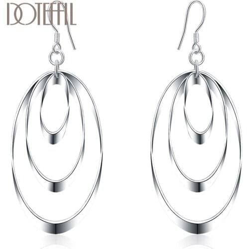 DOTEFFIL 925 Sterling Silver Three Circle Drop Earrings For Women Best Gift Wedding Engagement Jewelry