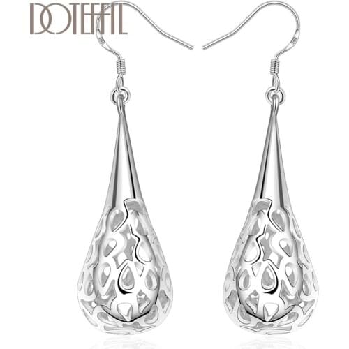 DOTEFFIL 925 Sterling Silver Water droplets/Raindrop Earring For Women Wedding Engagement Party Fashion Charm Jewelry