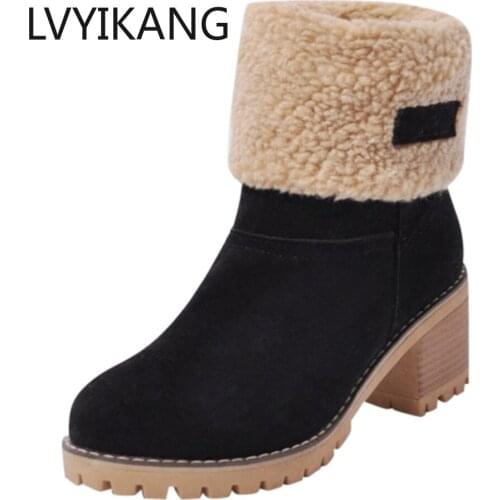 Women Snow Boots Flat Lace Up Winter Plus Size Platform Ladies Warm Shoes 2020 New Flock Fur Womens Suede Ankle Boots Female