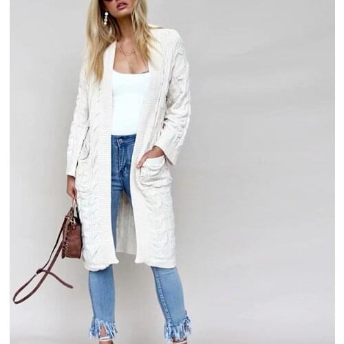 2021 Vintage mohair long cardigan women sweaters female Long sleeve pocket winter cardigans Casual knitwear pure jumpers