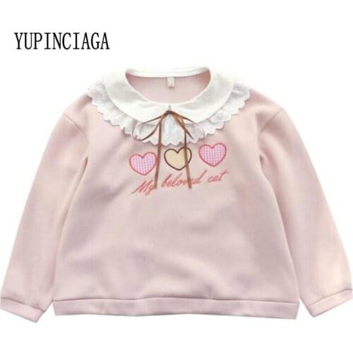 YUPINCIAGA Women Sweatshirt O-Neck Long Sleeve Pullovers Femme College style sweet lace doll collar warm bottoming shirt