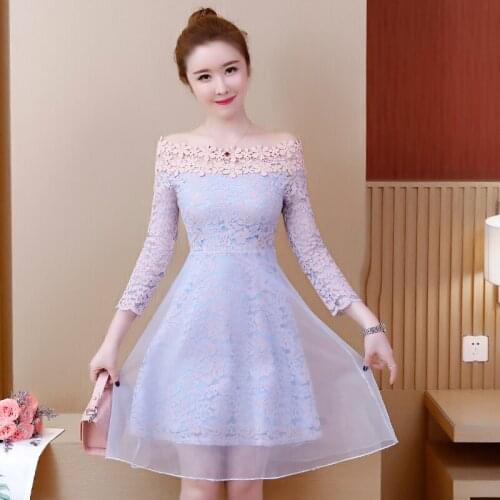 Lace Dress Women 2019 new Fashion Elegant Sexy Off Shoulder Slash Neck Floral Slim Midi Dress Female Party Vestidos Ladies