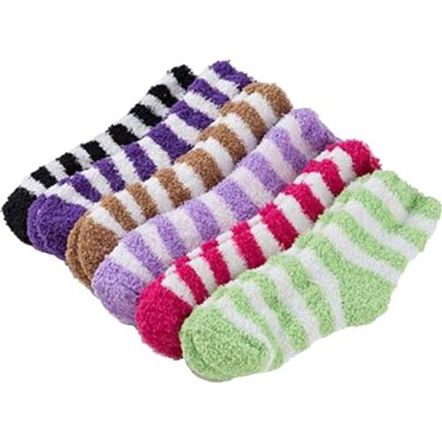 1pair Women Thickening Towel Floor Socks Fashion Keep warm Base Sleep Stripe Ankle Socks random color