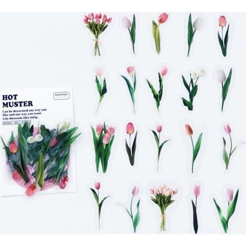 1 Pack ( 40 pcs stickers ) Tulip Flower PVC Craft Decorative Sticker Notebook Diary DIY Stickers