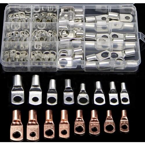 100/60PCS SC Bare Terminals lug Tinned Copper Tube Lug Ring Seal Battery Wire Connectors Bare Cable Crimped/Soldered Terminal