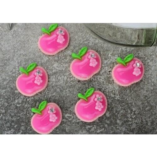 200pcs cute resin apple (20mm) w/ rhinestone and flower Cabochon for Kawaii Decoden DIY Projects