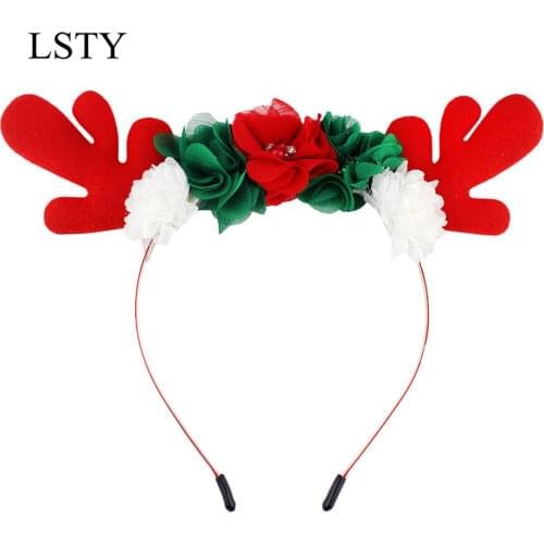 2020 Hot-selling Christmas Deer Headband Girls Antler Flower Felt Pad Antler Headband Christmas Belt Diamond Flower Elk Headband