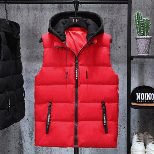 2021 Mens Autumn and Winter down Cotton Vest Outdoor Loose Fashion Youth Hooded Vest