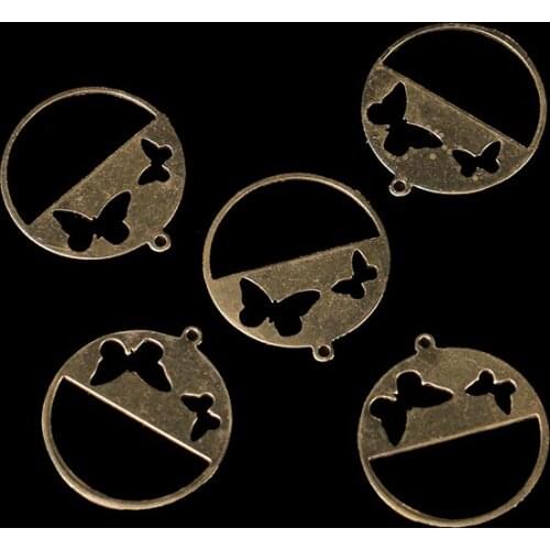 28*31mm Geometric Single Hanging Round Hollow Butterfly Pendant Fashion DIY Handmade Material Charm Jewelry Accessories