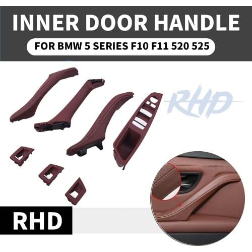4/7PCS Genuine Leather Right Hand Drive RHD For BMW 5 series F10 F11 F18 520 RED Car Interior Door Handle Inner Panel Pull Trim