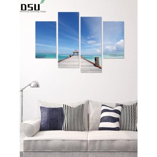 Promotion Creative 3D Blue Sky Beach Pier Landscape Decorative Sofa TV Background Waterproof Wall Stickers home Decoration