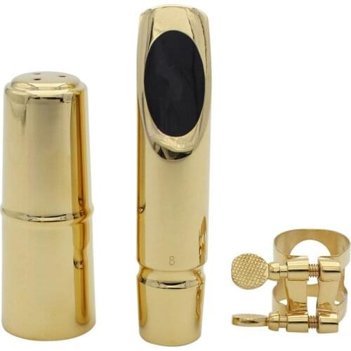 Alto Sax Saxophone Mouthpiece #8 Metal with Cap and Ligature Golden Plated