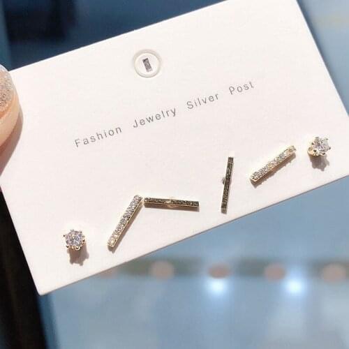 2020 New Design Cubic Zircon Strips Stud Earrings Sets Shiny Geometric Party Jewelry Earrings For Women 6-piece Sets S-E1119