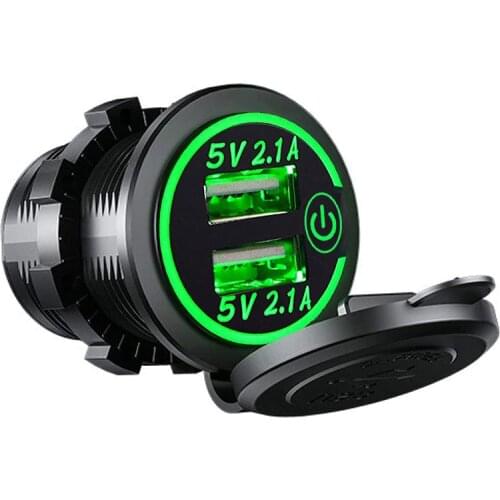 Dual USB Charger Socket 5V/4.2A USB Car Charger Power Outlet with switch for 12V/24V Car Boats Marine Motorcycle Truck SUV UTV