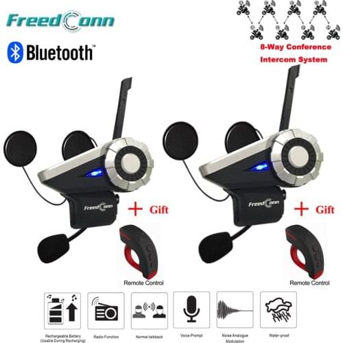 2pcs T-Rex Bluetooth helmet intercom 1.5KM 8-Way Radio Wireless Interphone Sharing AUX Input Motorcycle Group TalkSystem
