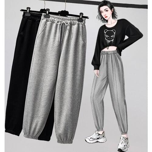 Black Grey Elastic Plus Large Size Oversize Korean Vintage Clothes WomenS High Waist Trousers Fashion Pants For Girls